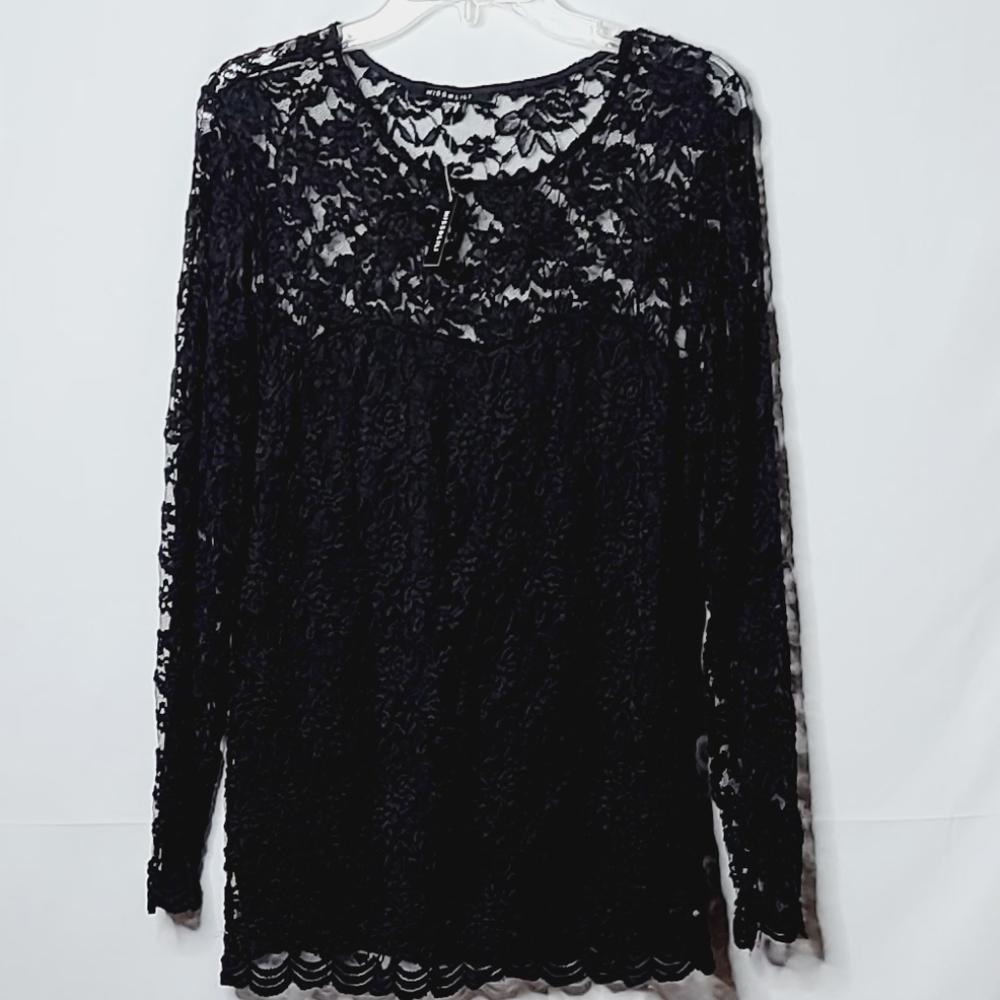 NWT Miss Lili lace long sleeve scoop neck blouse - Picture 1 of 7